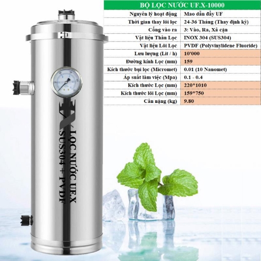 Ảnh của Bộ Lọc nước UFX-159.10000L, Bình lọc nước sạch Inox 304 PVDF, Máy lọc nước nguồn