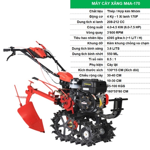 รูปภาพของ Máy cày chạy xăng 4 kỳ M4A-170, Máy cày đa năng, Máy cày xới, vun cây trồng