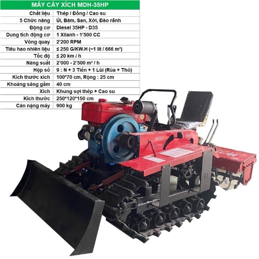Ảnh của Máy cày Diesel MDH-35HP, Máy cày bánh xích đa năng, Máy làm ruộng nước