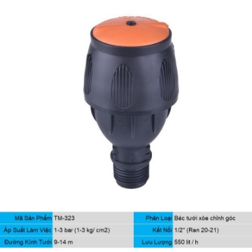 Ảnh của Đầu tưới xoay phun mưa TM-323, Béc bọ tưới xoay 360° chân ren 1/2" 20-21
