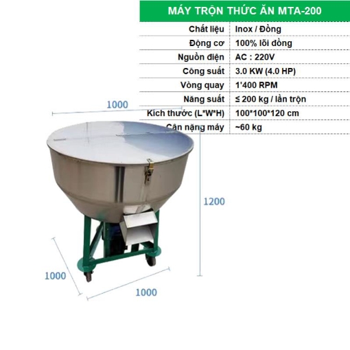 Picture of Máy trộn thức ăn MTA-200 cho Gia súc, Gia cầm, Cối trộn, Silo trộn thức ăn chăn nuôi