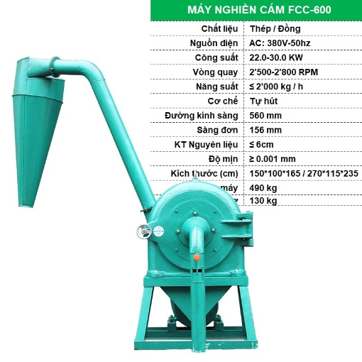 Ảnh của Máy nghiền cám FFC-600, Máy nghiền thức ăn cho cho Gia súc, Gia cầm, Cá, Máy xay nghiền bột