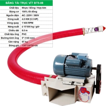 Ảnh của Băng tải hút nông sản BT5-08, Máy hút Trục vít Ống nhựa thu Lúa, Ngô, Đậu, Bột, Cà phê, Ca cao, Điều