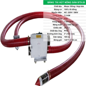 Ảnh của Băng tải hút nông sản BT5-20, Máy hút Trục vít Ống nhựa thu Lúa, Ngô, Đậu, Bột, Cà phê, Ca cao, Điều