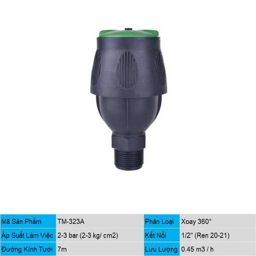 Ảnh của Đầu tưới xoay phun mưa TM-323A, Béc bọ tưới xoay 360° chân ren 1/2" 20-21