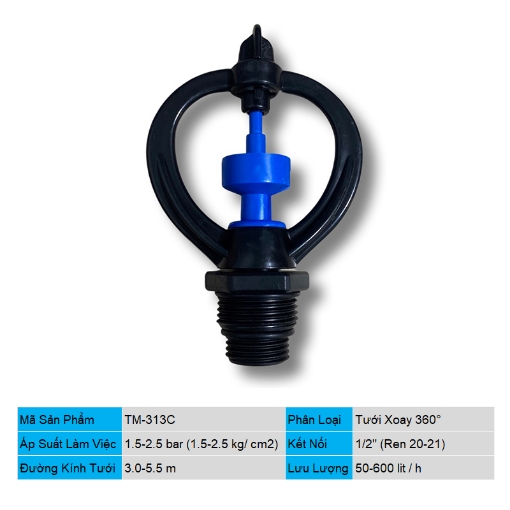 รูปภาพของ Đầu tưới xoay phun mưa ren 21 TM-313C, Béc tưới xòe 360°, Béc bọ tưới tự động