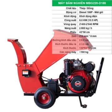 Ảnh của Máy băm cây MBG220-D188, Máy băm hủy cành cây, Động cơ diesel